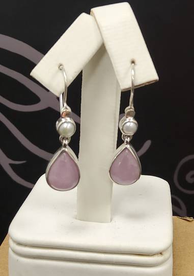 Sterling Silver Pearl and Kunzite Drop Earrings image 0